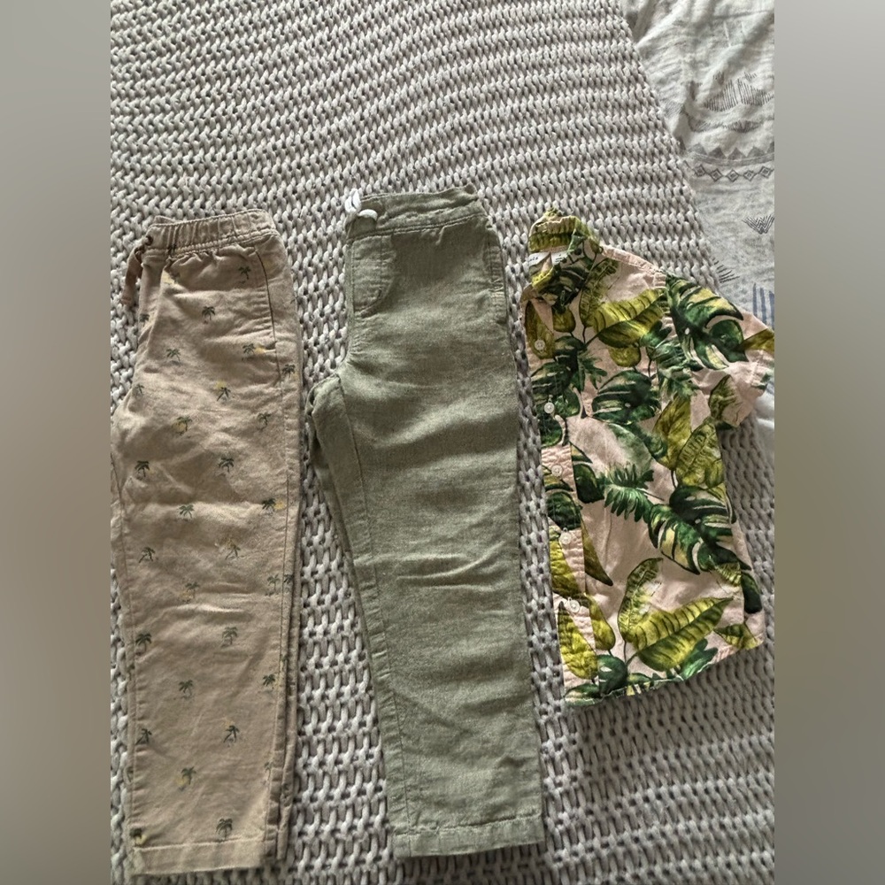 Janie and Jack Kids Bottoms Trio - Beige, Olive, Leaf Print